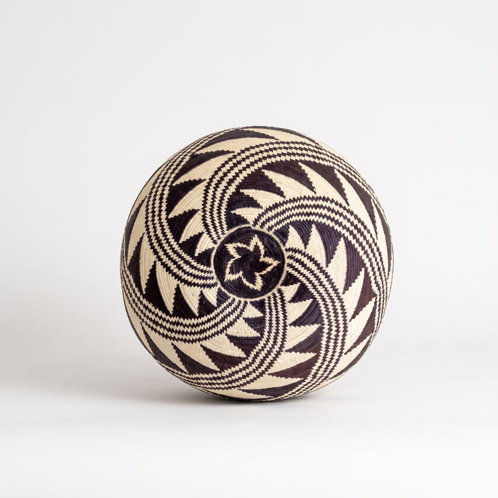 Black Feather Geometric Wounaan Basket - Handmade