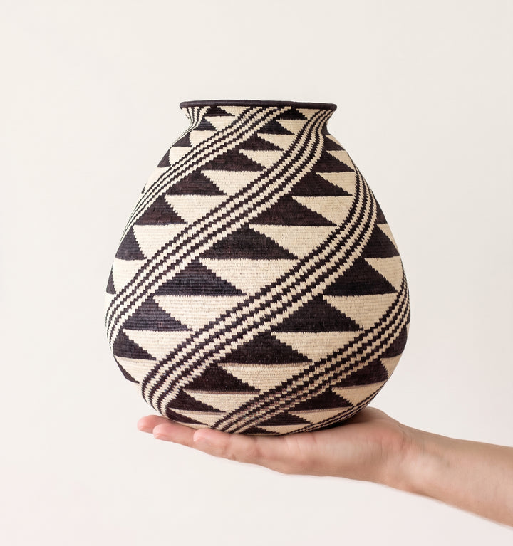 Black Feather Geometric Wounaan Basket - Handmade