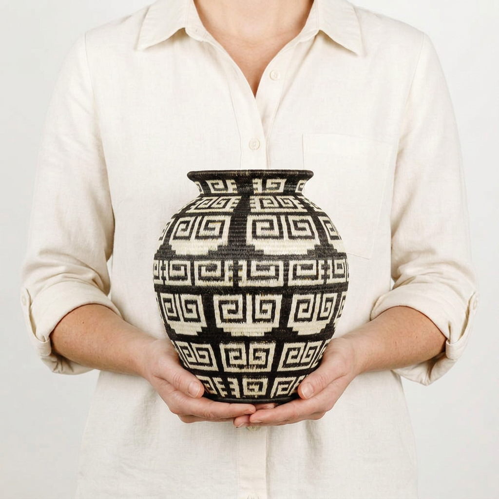 Modern Edged Keys Wounaan Basket - Handmade Decorative Art