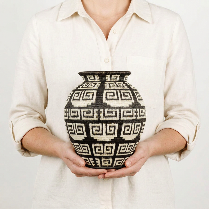 Modern Edged Keys Wounaan Basket - Handmade Decorative Art