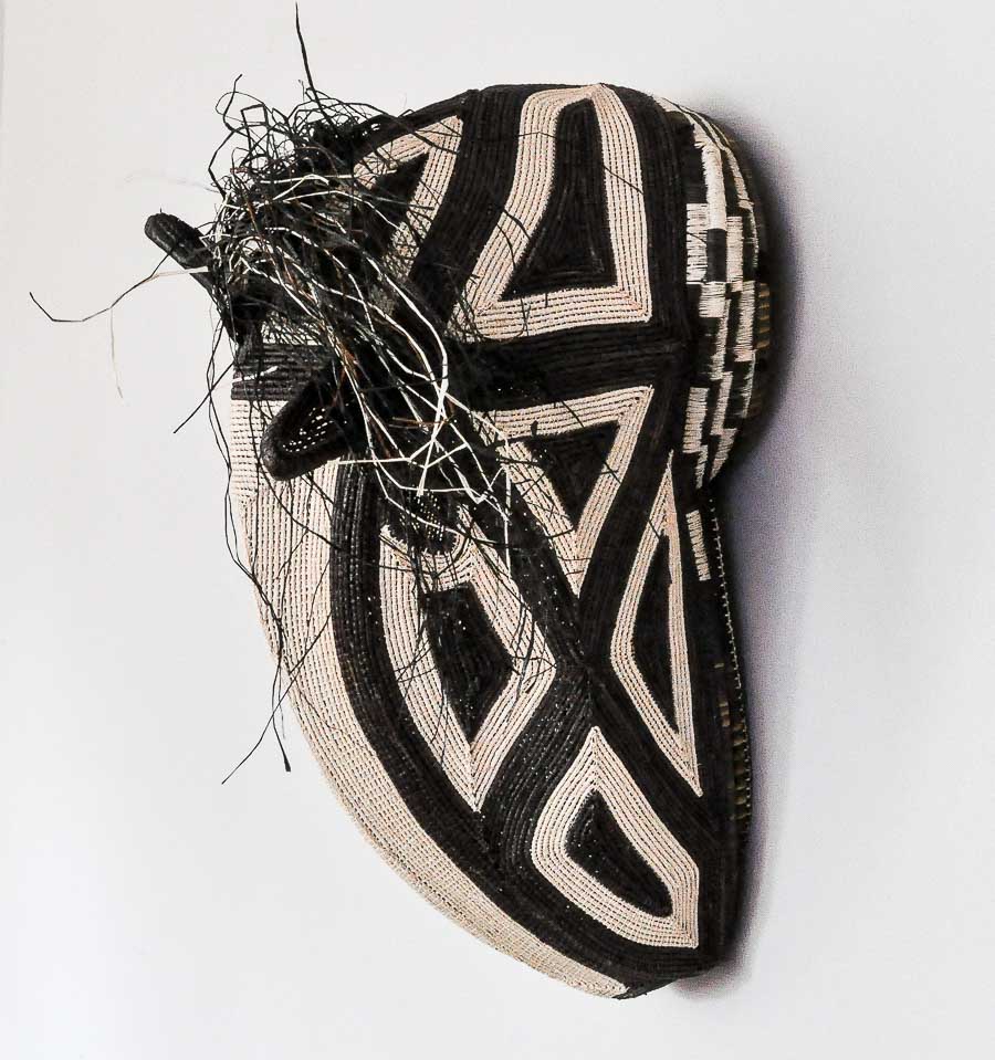 White Nose Horse woven mask, a handwoven palm-fiber mask from Colombia, alternate view