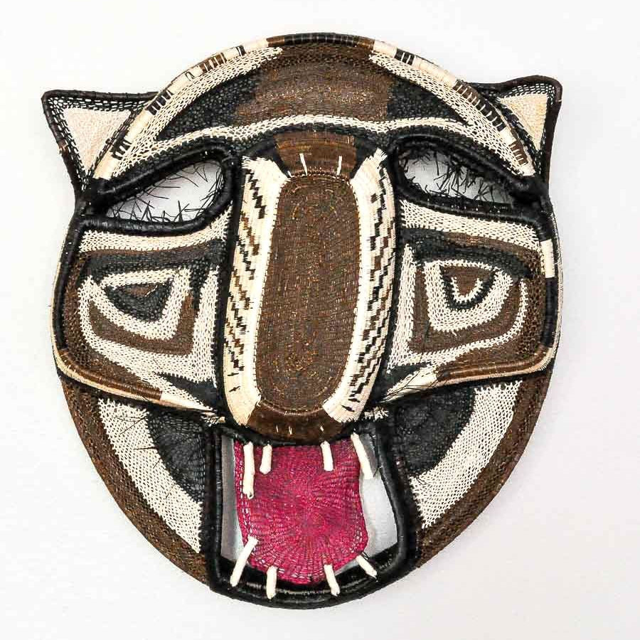 Laughing Cat Mask 3 – geometric motif – mask – sculptures & statues – handwoven in Panama