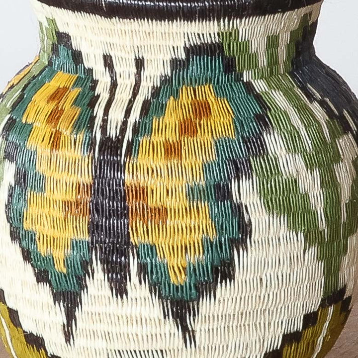 Teal Butterfly - Panama Wounaan Basket detail