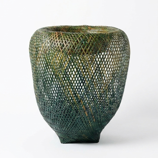 Plaited Vessel III, Forest Patina - Handmade Colombian Wounaan Art