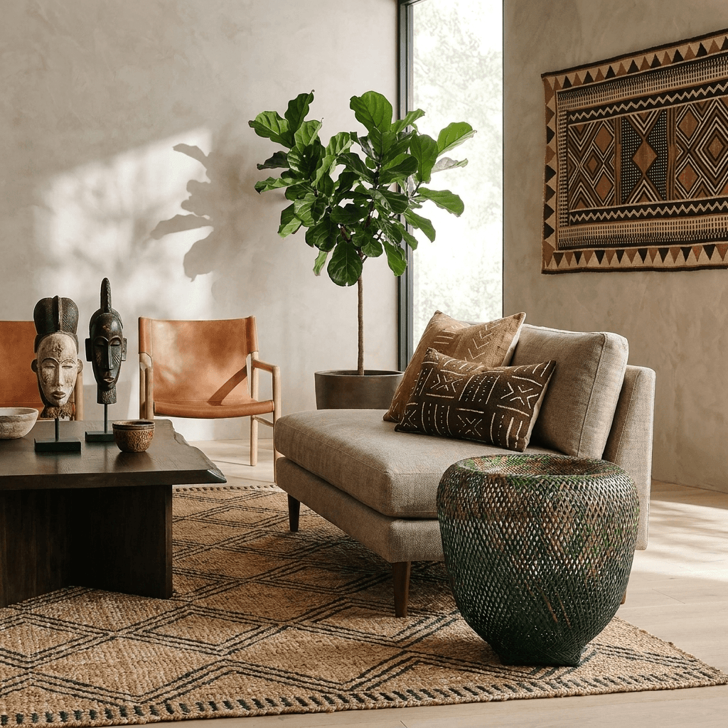 Large plaited palm fiber vessel with forest patina finish handwoven by indigenous artisans