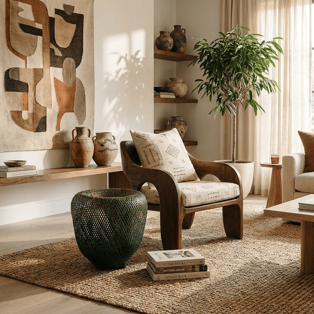 Large plaited palm fiber vessel with forest patina finish handwoven by indigenous artisans
