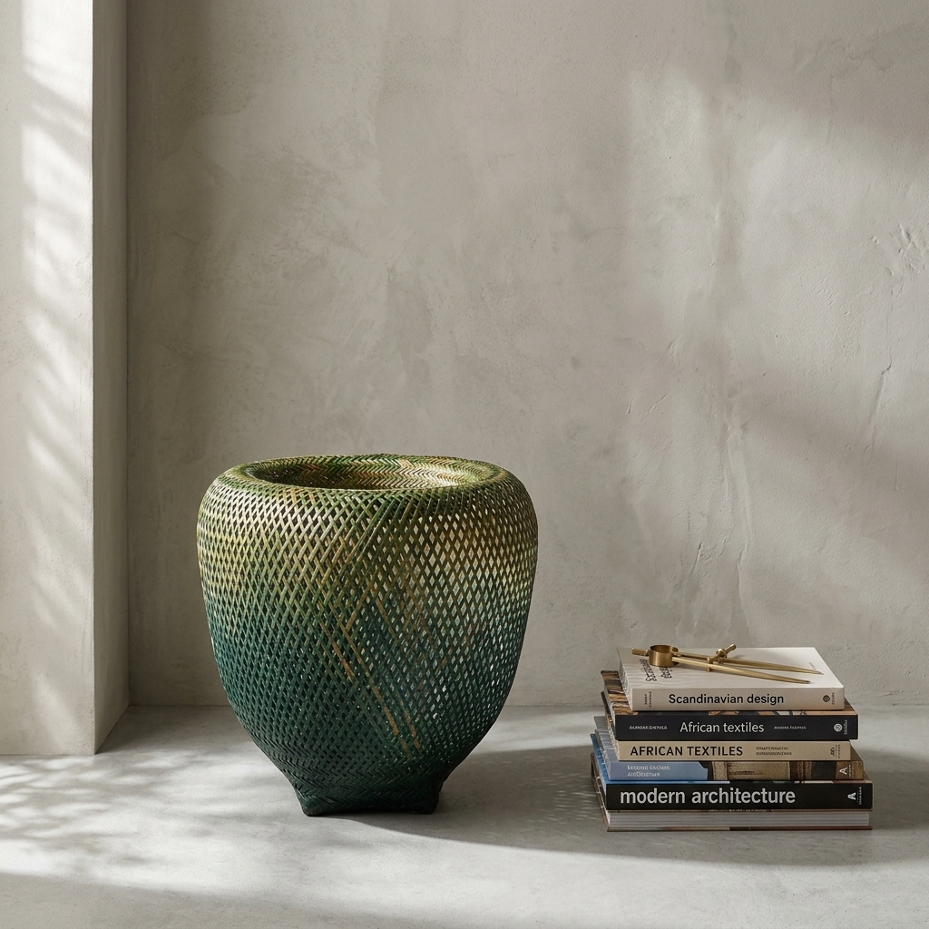 Plaited Vessel III, Forest Patina - Handmade Colombian Wounaan Art