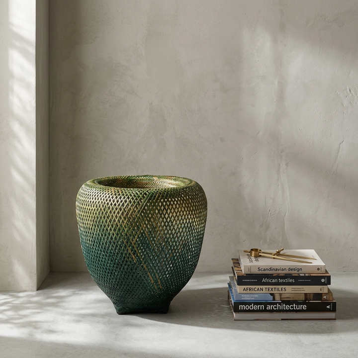 Plaited Vessel III, Forest Patina - Handmade Colombian Wounaan Art