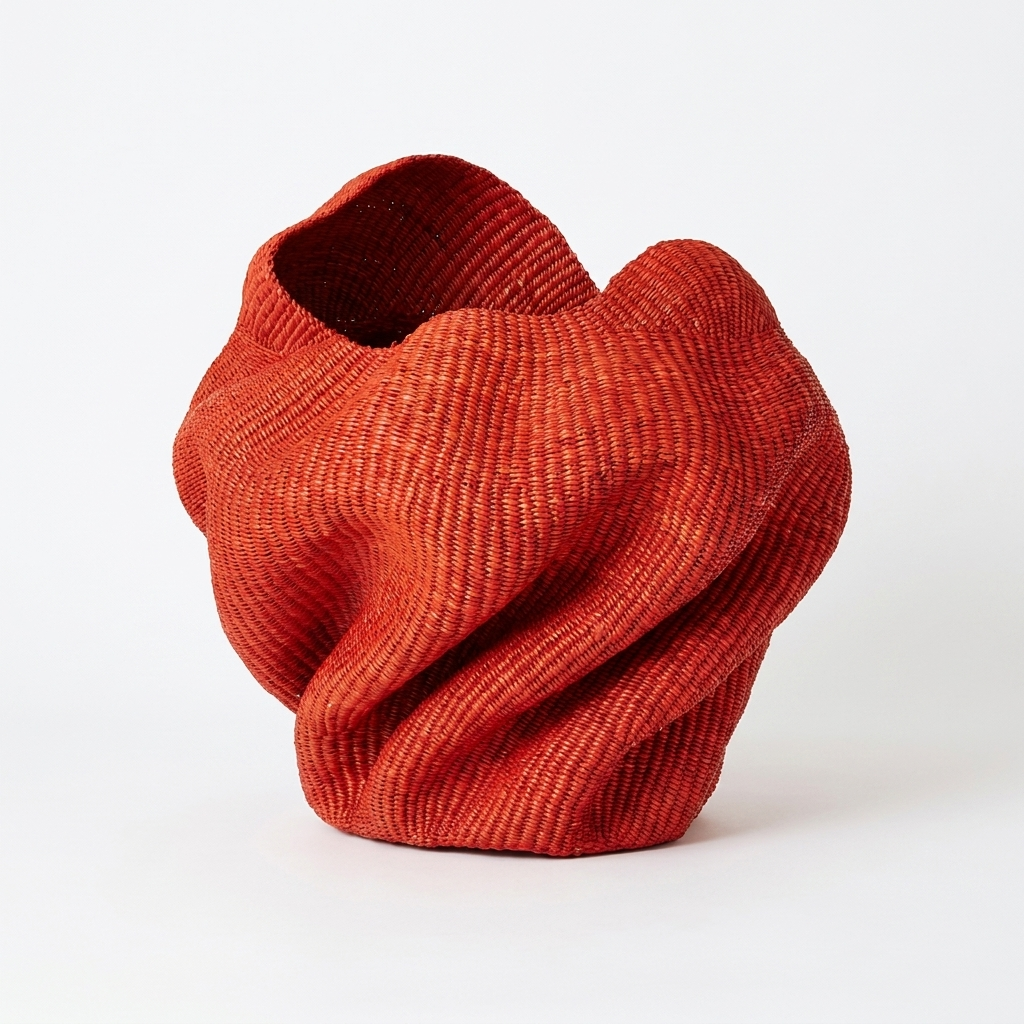 Crimson Wave Handmade Basket - Sculptural Ghana Woven Decor