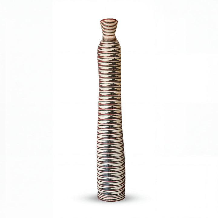 Crimson Rhythm Column Basket - Handwoven Rwanda Art