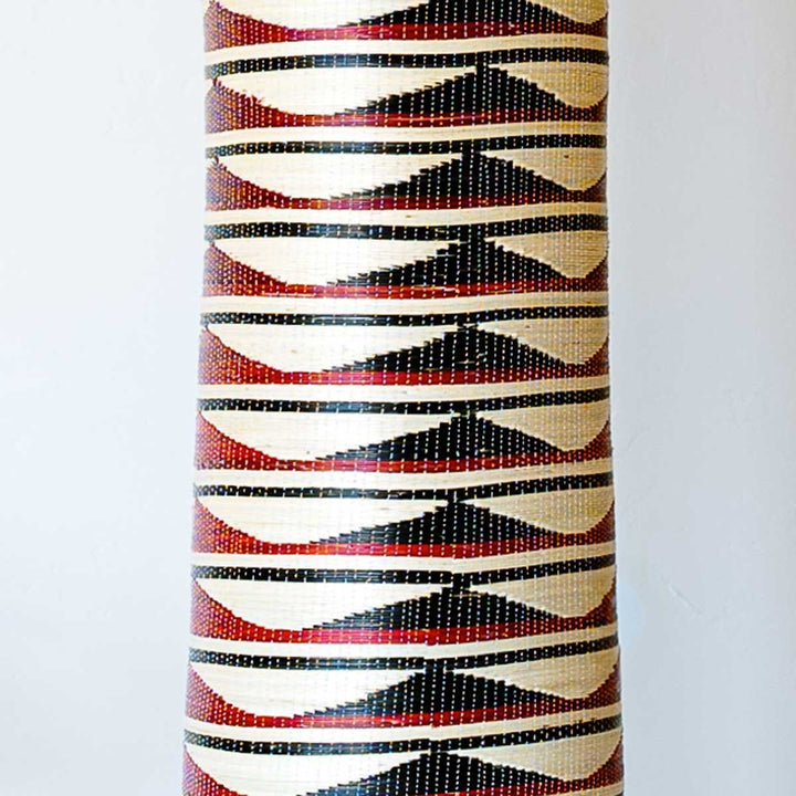 Crimson Rhythm Column Basket - Handwoven Rwanda Art