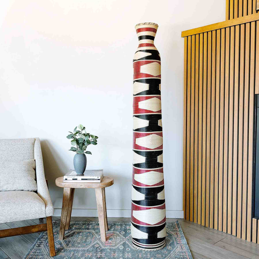 Large decorative basket displayed as accent decor in modern contemporary interior setting