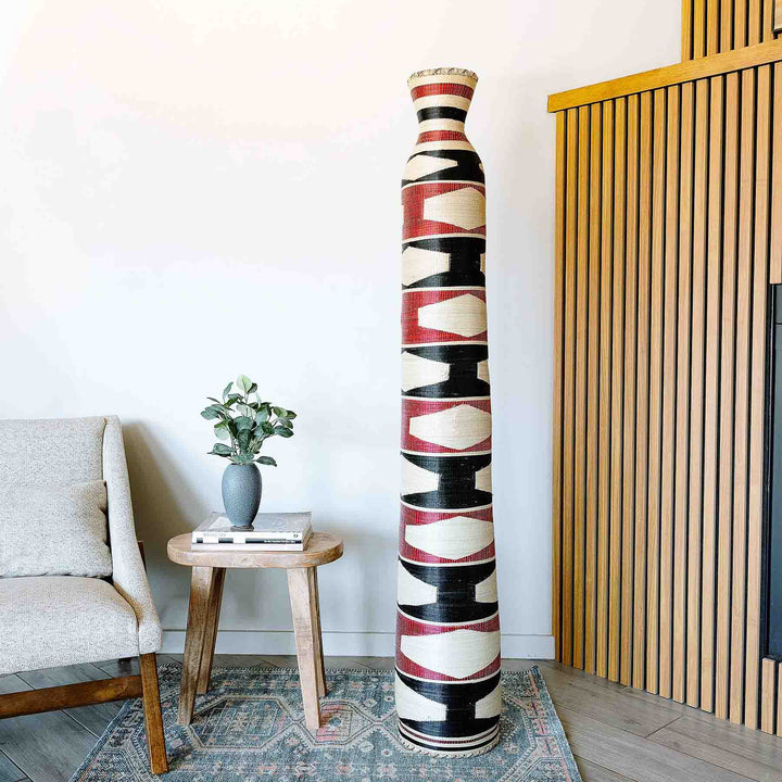 Large decorative basket displayed as accent decor in modern contemporary interior setting