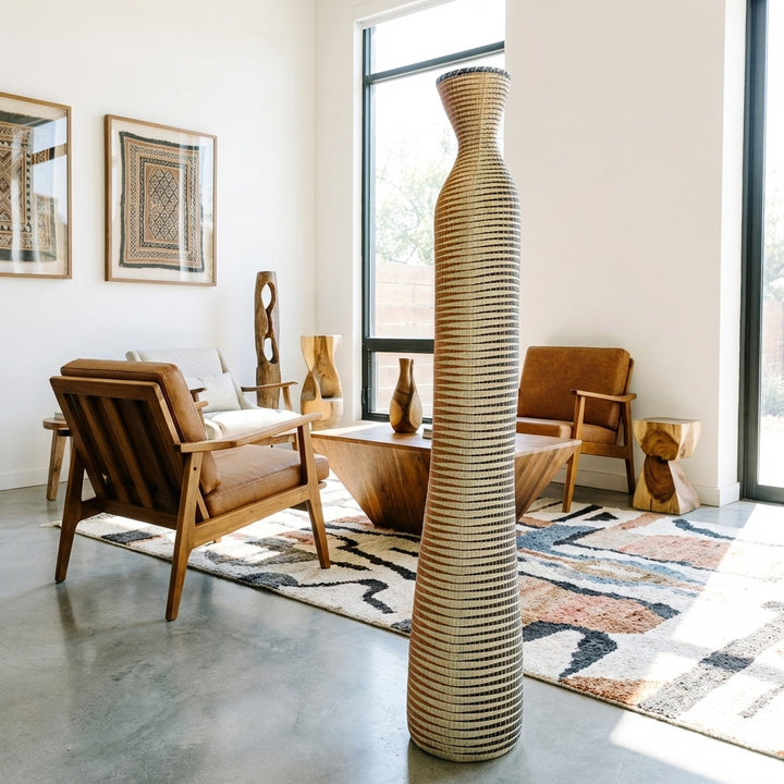 Terra Wave Column - Rwandan Handwoven Tall Decorative Basket