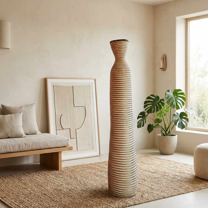 Golden Meridian Tower - Tall Decorative Rwandan Woven Basket