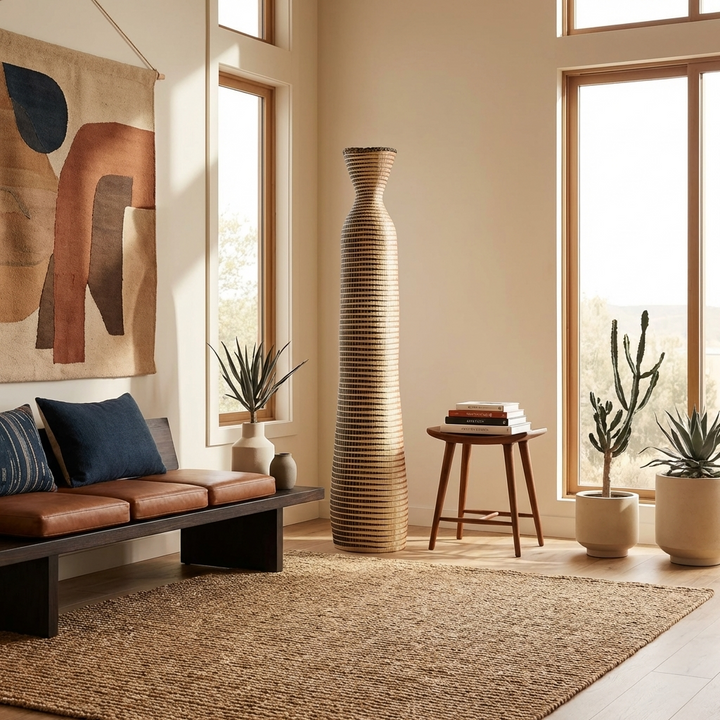 Golden Meridian Tower - Tall Decorative Rwandan Woven Basket