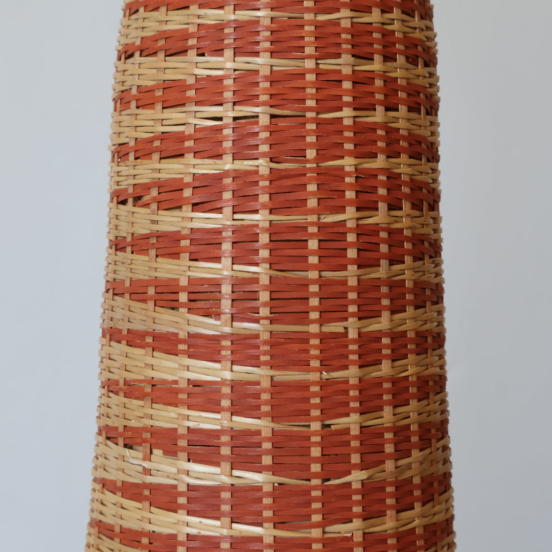 Close detail of the ombre copper grid weave on the tower basket