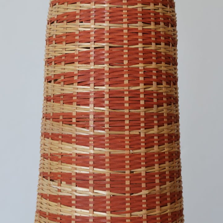 Close detail of the ombre copper grid weave on the tower basket