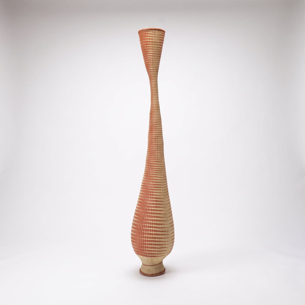 Copper grid tower basket, alternate angle on soft white studio background