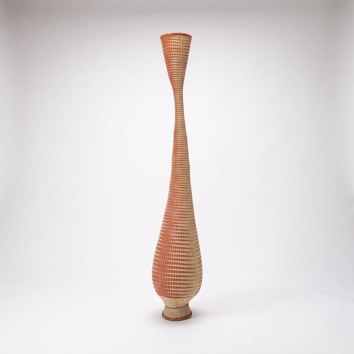 Copper grid tower basket, alternate angle on soft white studio background