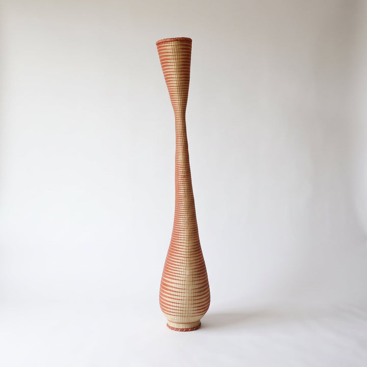 Copper spiral twist tower basket, alternate angle on soft white studio background