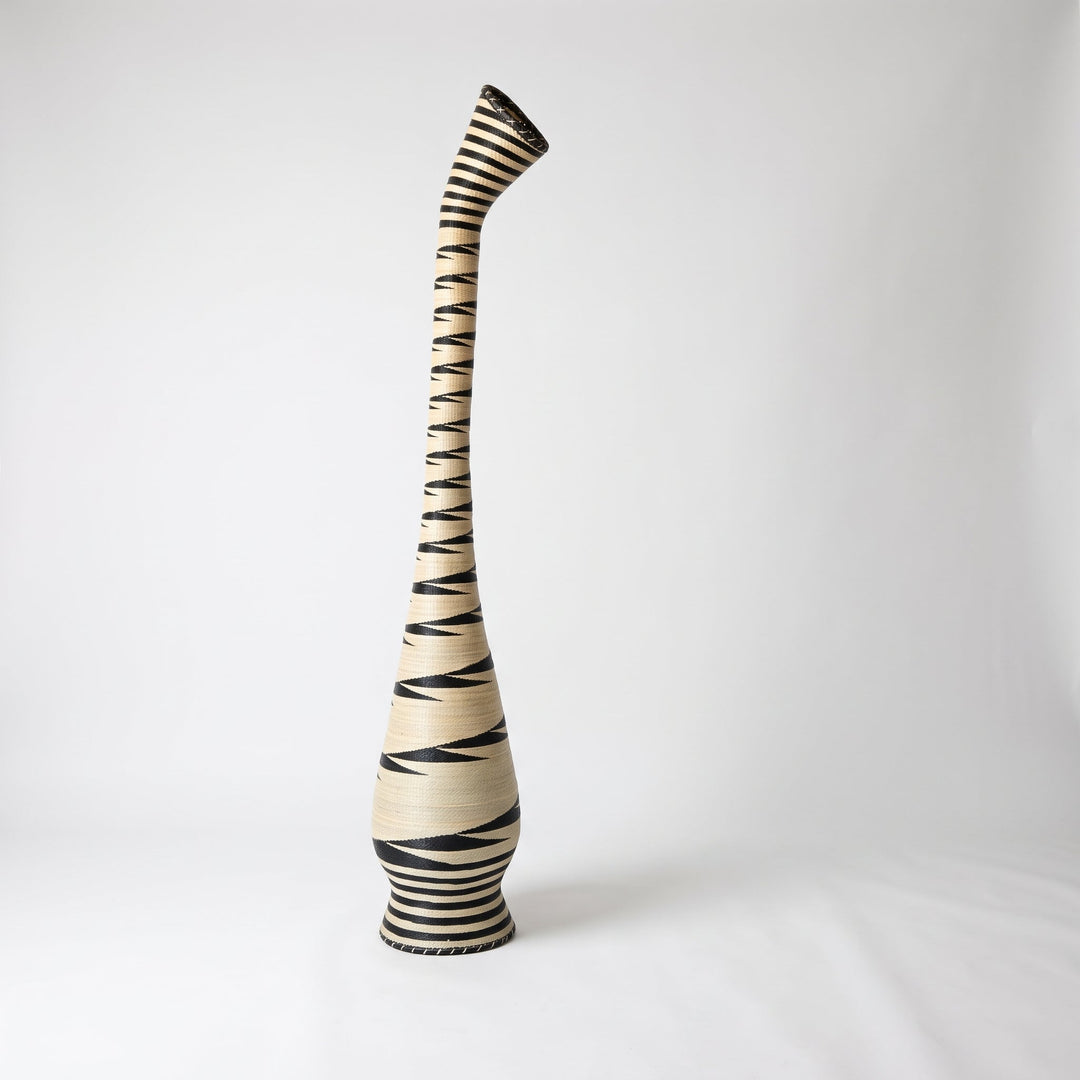 Black sawtooth swan neck tower basket on soft white studio background