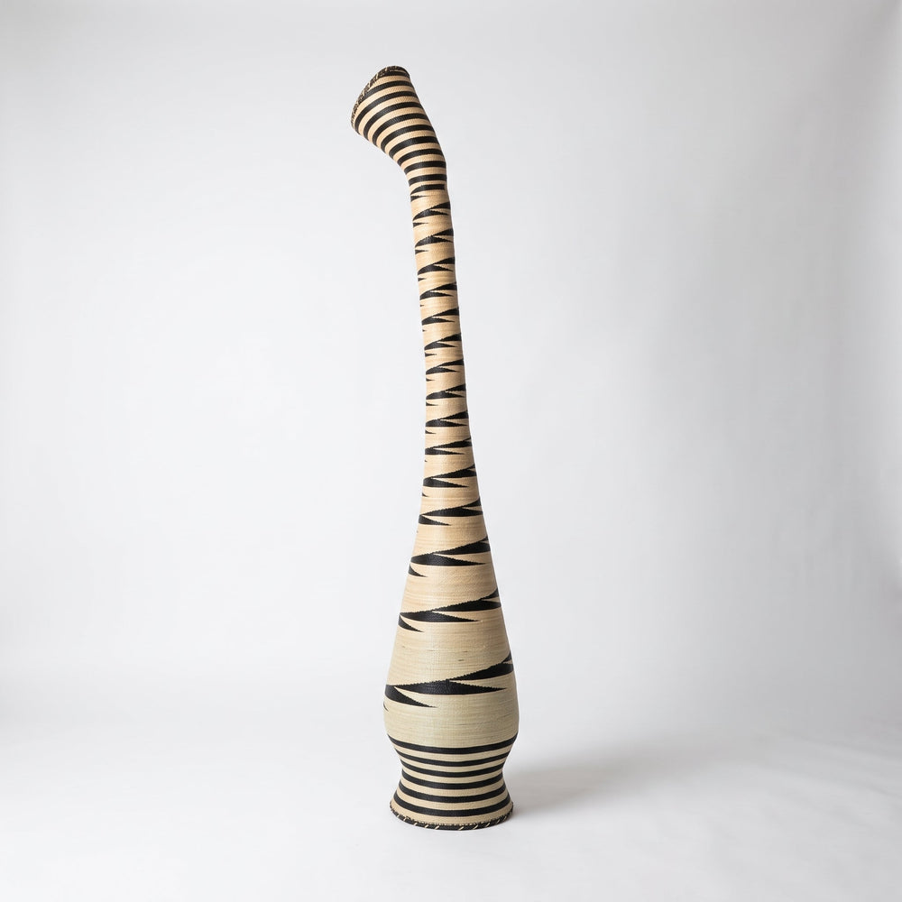 Black sawtooth swan neck tower basket, alternate angle on soft white studio background