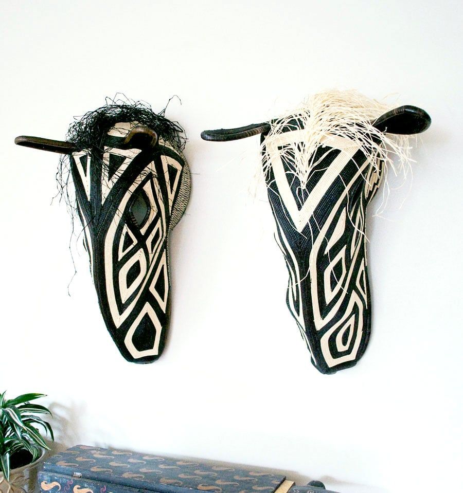 Large horse masks with riverstripe patterns by Embera artisans from Panama