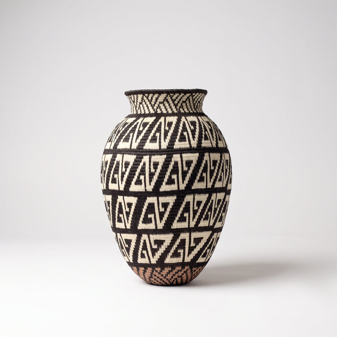 Black Geometric Tan Base - Panama Wounaan Basket