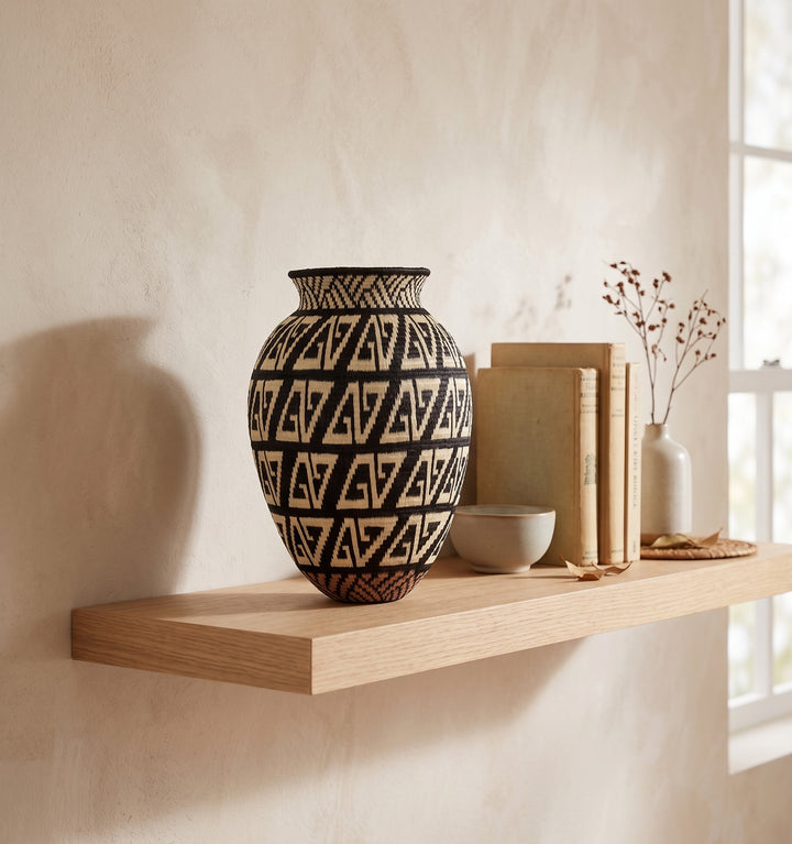 Black Geometric Tan Base - Panama Wounaan Basket