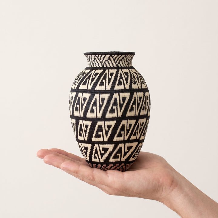 Black Geometric Tan Base - Panama Wounaan Basket