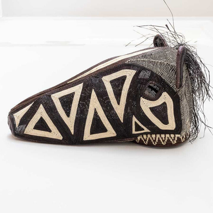 Large Black & White Horse mask, a handwoven Embera chunga-palm mask from Panama, alternate view