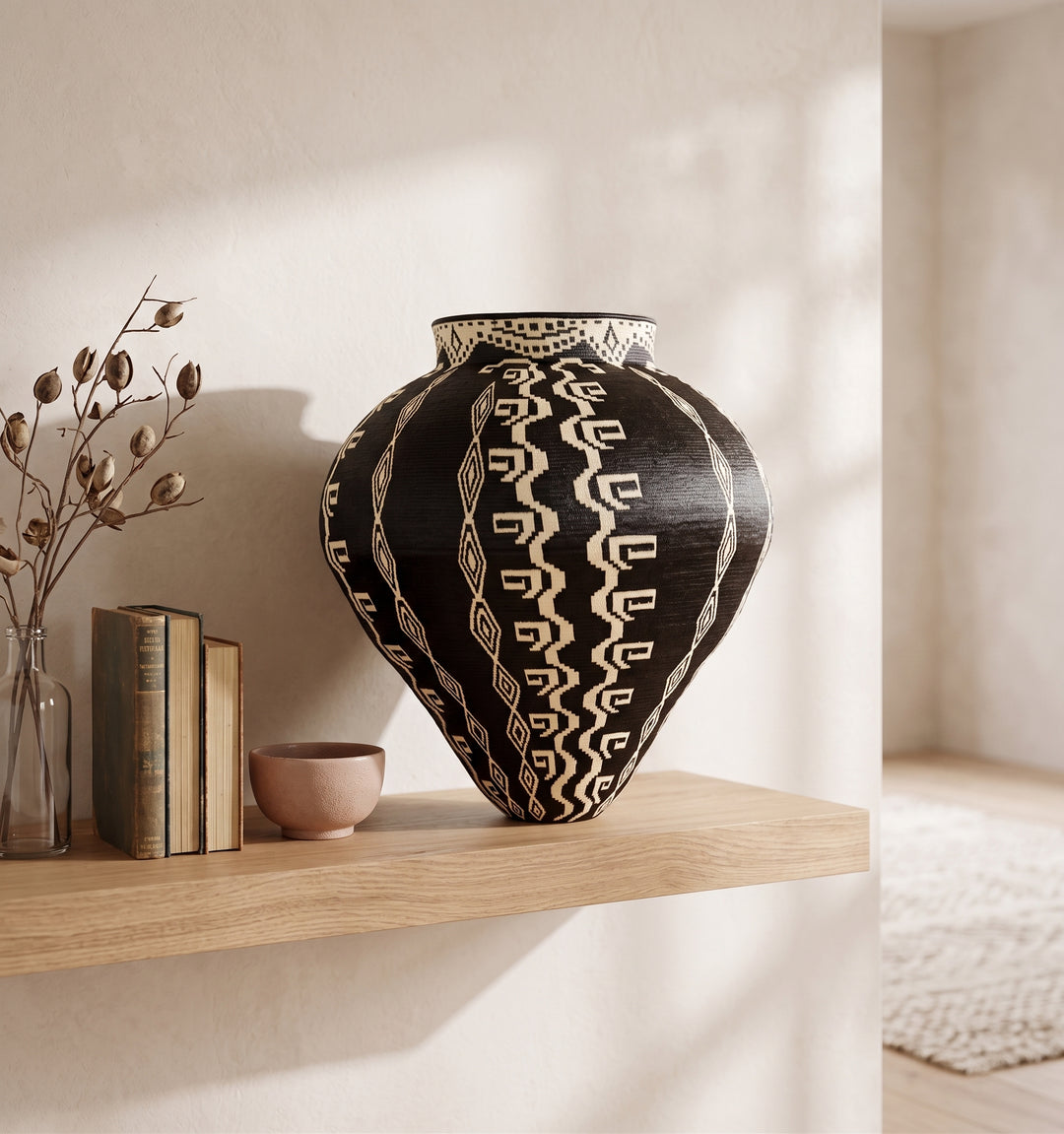 Tapered Columns on Black - Panama Wounaan Basket