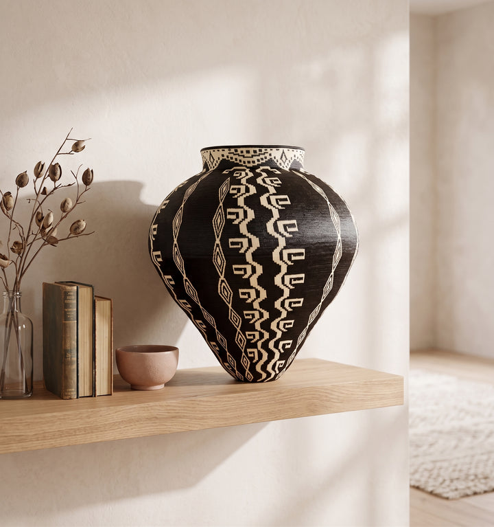 Tapered Columns on Black - Panama Wounaan Basket