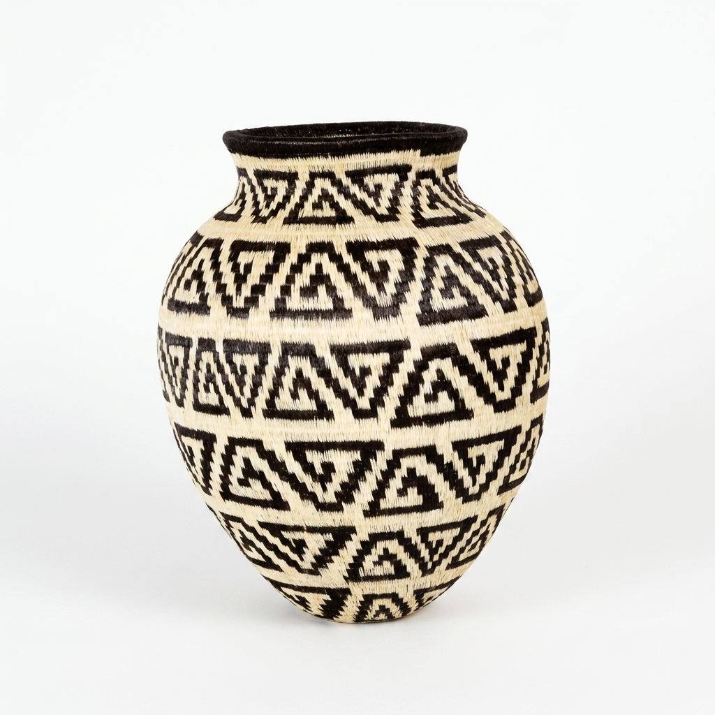 Tribal Geometry Wounaan Basket - Handmade Panama Art