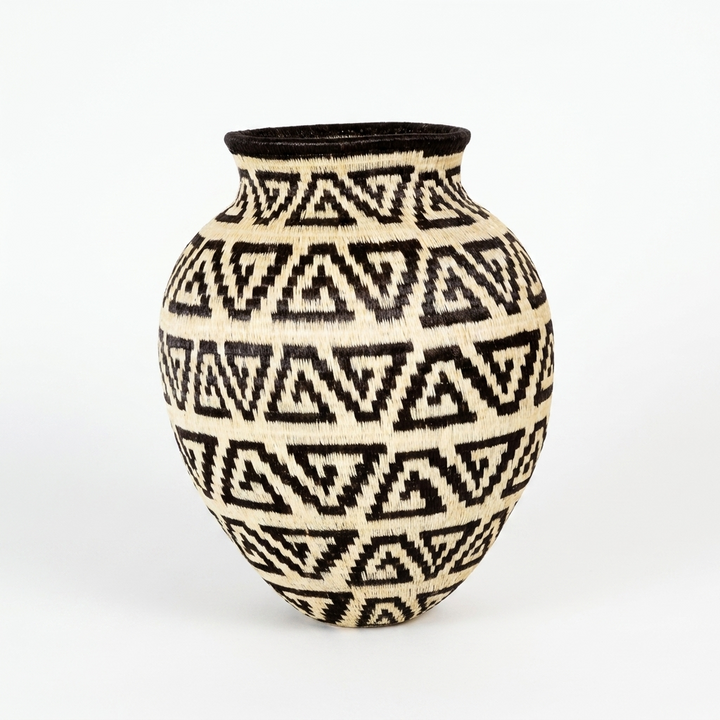 Tribal Geometry Wounaan Basket - Handmade Panama Art