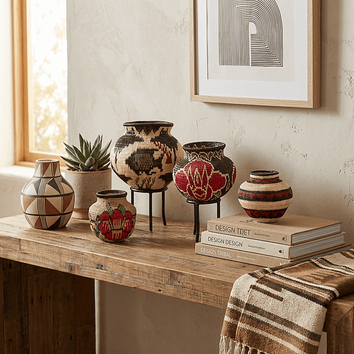 Floral Crest Wounaan Basket - Handwoven Decorative Art