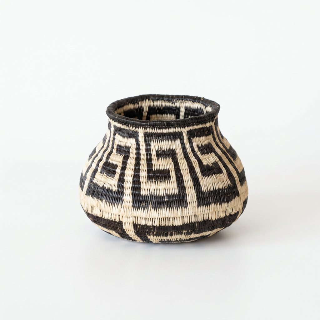 Monochrome Path Wounaan Basket - Black and White Woven Art