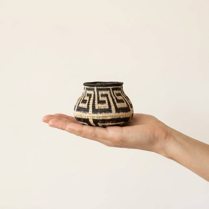 Monochrome Path Wounaan Basket - Black and White Woven Art