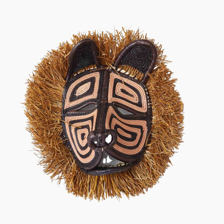 Golden Mane Cat Mask, handwoven Emberá art from Panama
