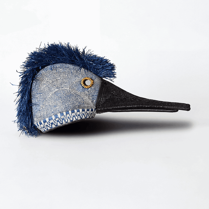 Blue hummingbird ceremonial mask hand-carved by Embera artisans from Panama rainforest wood