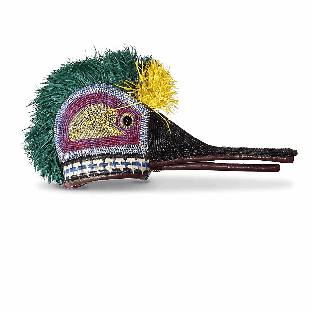 Green & Yellow Hummingbird Mask - Handmade Ceremonial Art