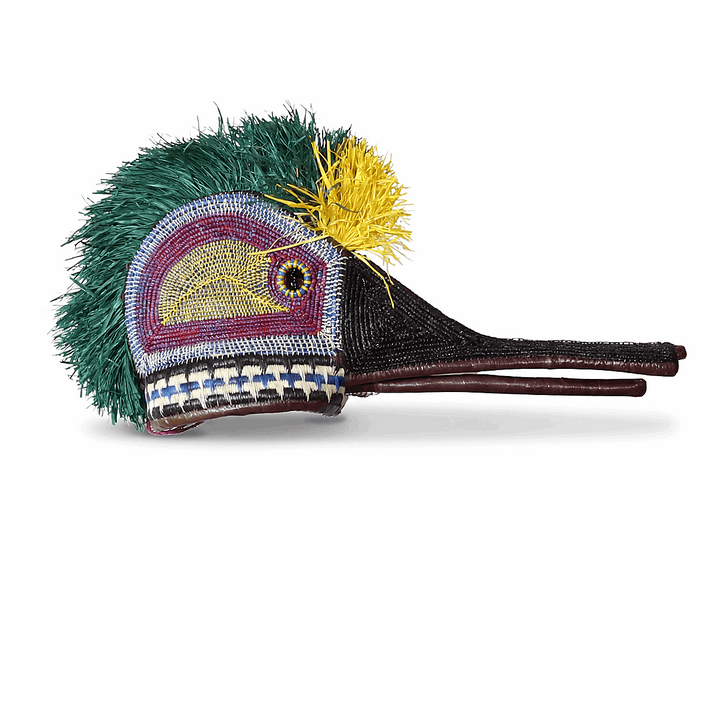 Green & Yellow Hummingbird Mask - Handmade Ceremonial Art