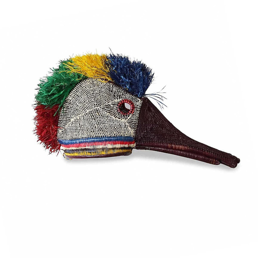 Rainbow hummingbird ceremonial mask handwoven by Embera artisans from Panama Darién rainforest