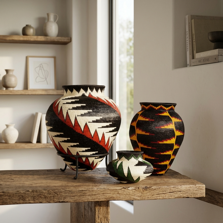 Midnight Golden Heliconia Basket - Handwoven Wounaan Art