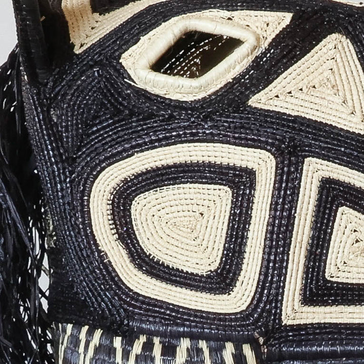 Detail of geometric weave pattern on dark Emberá horse mask