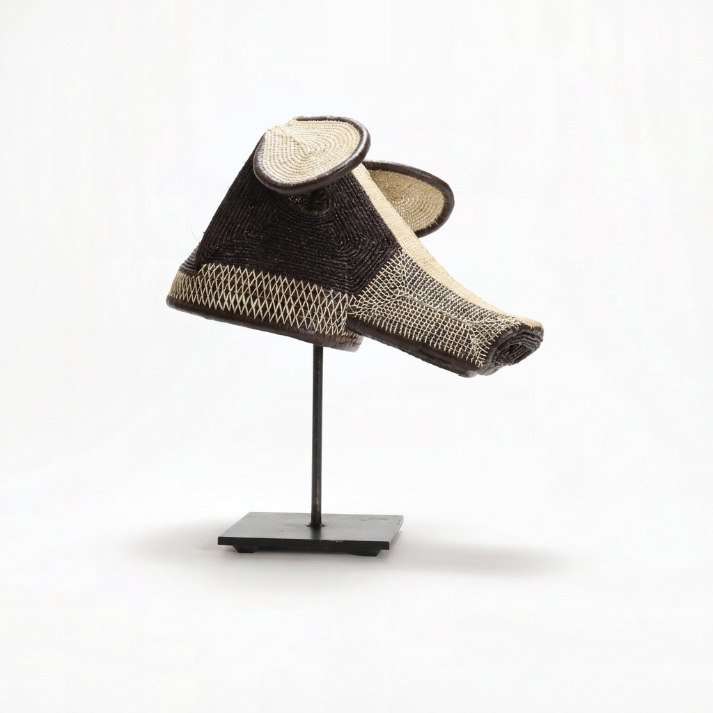Loyal companion dog mask, warm brown palm fiber with cream muzzle and floppy ears