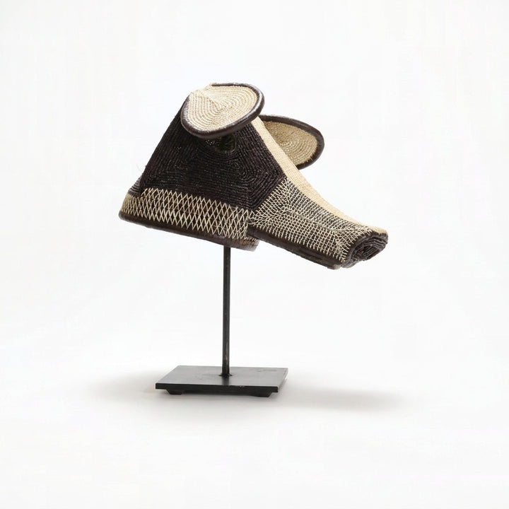 Loyal companion dog mask, warm brown palm fiber with cream muzzle and floppy ears
