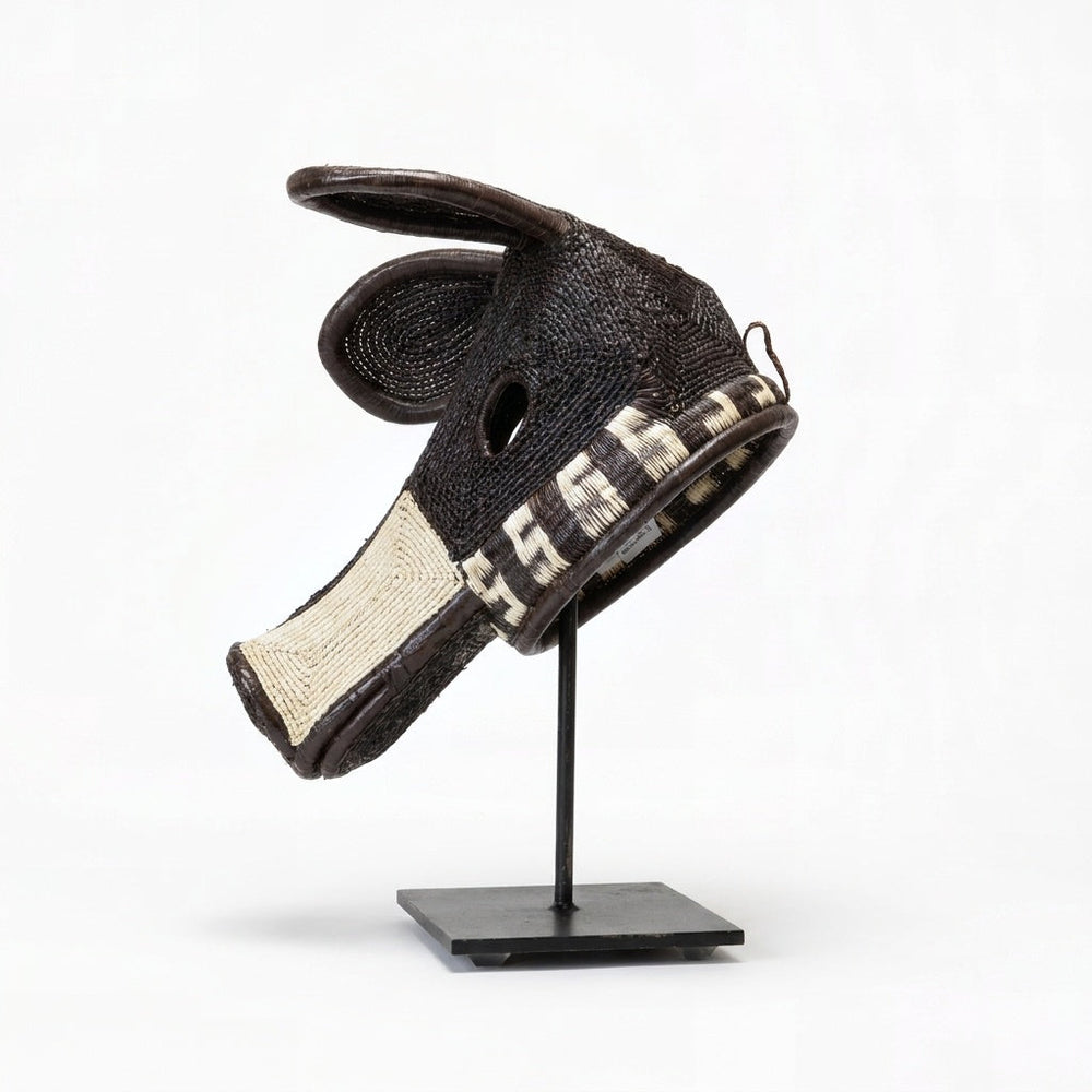 Black scroll dog mask side angle showing ear detail