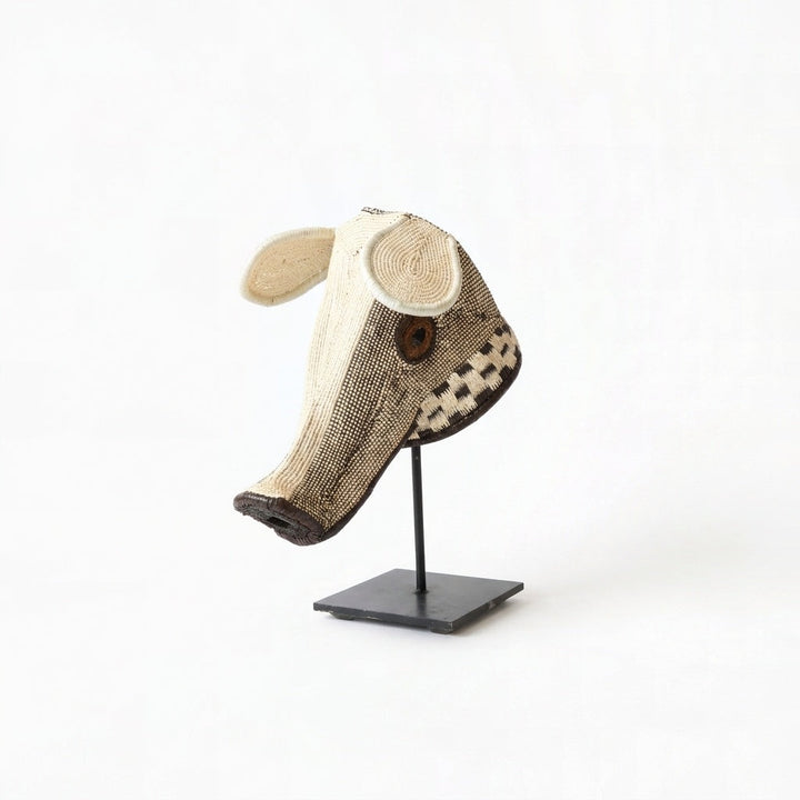 Checkerboard dog mask angle showing ear pattern detail